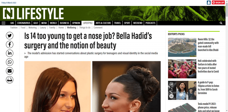 Is 14 too young to get a nose job Bella Hadid’s surgery and the notion of beauty